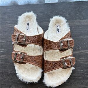 Myra Brown and Cream Buckle Sandals